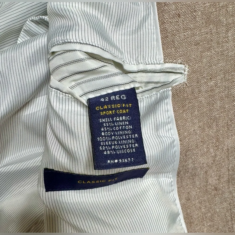 Stafford Mens Linen Blend Sport Coat Classic Fit Blazer Beige Mens 42R - Picture 12 of 12